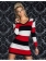 Red White Black Stripe Long Sleeve V-neck Sexy Dress