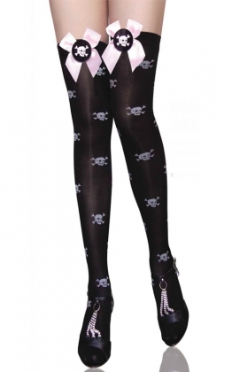 Skull Print-Applique Thigh Highs