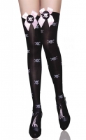 Skull Print-Applique Thigh Highs