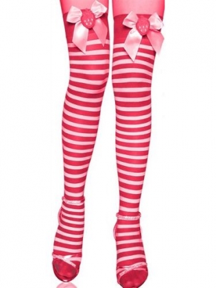 Red White Stripe thigh highs