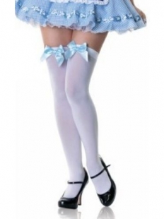 Light Blue Butterfly Opaque Thigh Highs with Satin Bow