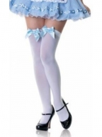 Light Blue Butterfly Opaque Thigh Highs with Satin Bow