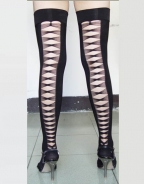 Black Opaque Thigh High With Criss Cross Back