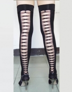 Black Opaque Thigh High With Criss Cross Back