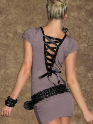 Purple Deep V-Neck Back Bandage Clubwear