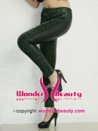 Green Splicing Leather Leggings