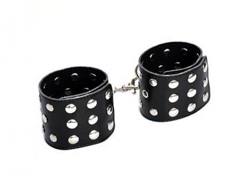 Black Leather Love Chain Wrist Cuffs