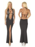 Rhinestone Bare Midriff Halter Top Gown