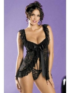 Black Floral Lace Sleep Shirt And Thong