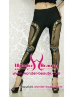 Black Punk Fashion Rivet Fishnet Leggings