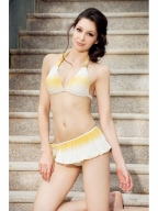 White Pale Yellow Halter Sexy Bikini