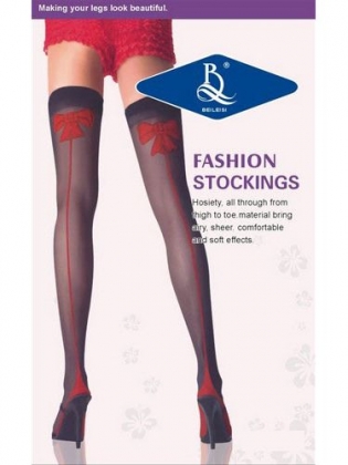 Black Lace Stockings With Red Bowknot