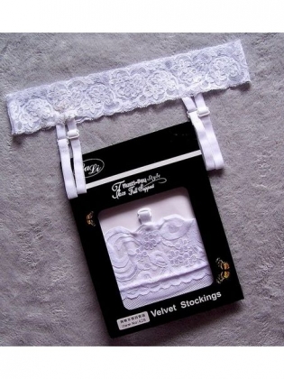 Opaque White Lace Top Garterbelt Stockings