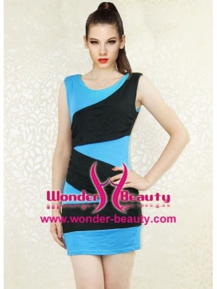 Sexy Black And Blue Stripe Dress