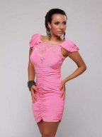 Pink Puff Sleeve Splicing Lace Ruffled Dress