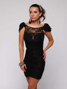 Black Puff Sleeve Splicing Lace Dress