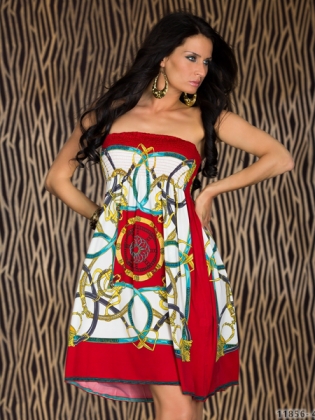 Plus Size Colorful Chain Print Sleeveless Dress Red