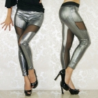 Silvery Matte Metallic Splicing Leggings