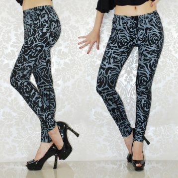 Gray Flowers Printing Seamless Leggings