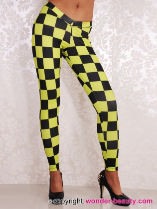 Yellow And Black Checks Leggings