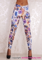 Light Blue Classical Colorful Flower Leggings