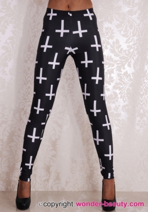 Black White Cross Leggings