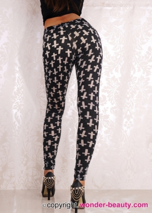 Black Gray Cross Leggings