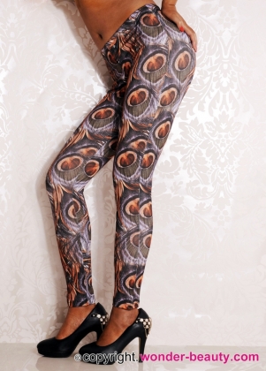 Brown Peacock Feathers Leggings