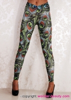 Green Peacock Feathers Leggings