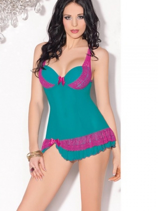 Adorable Blue Pink Lace Lingerie