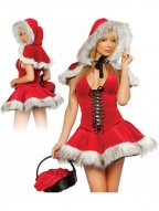 Fancy Lace Up Skirt With Fur Mantle