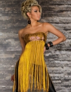 Lustrous Shimmy Fringe Yellow Babaydoll