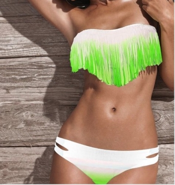 Green Gradient Tassel Bra Set