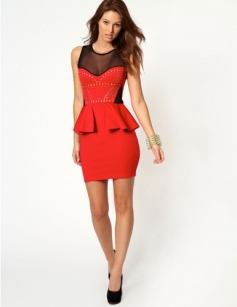 Elegant Queen Red Peplum Dress