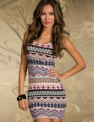 Pastel Irregular Graphic Tight Dress
