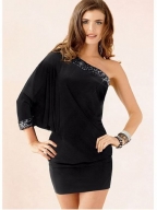 Shiny One Shoulder Mini Dress