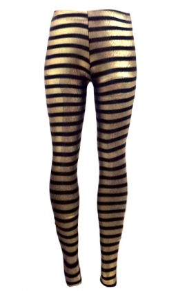 Shiny Black And Gold Stripe Leggings