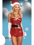 Shiny Strapless Sexy Sequin Christmas Costume