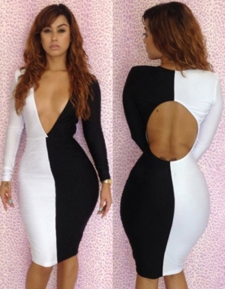 White Black Patchwork Bodycon Dress
