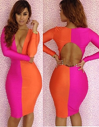 Orange Rose Patchwork Bodycon Dress