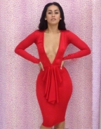 Red Long Sleeve Midi Dress