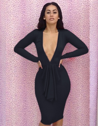 Black Long Sleeve Midi Dress