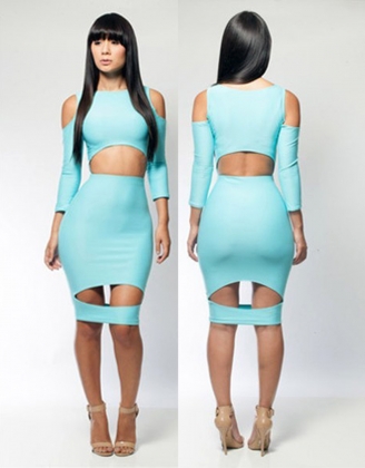 Light Blue Cut-out Bodycon Dress