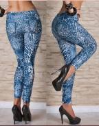 Blue Leopard Jeans Leggings