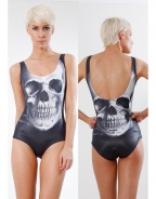 Grinning Bone Romper Swimsuit Black