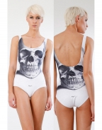 Grinning Bone Romper Swimsuit White