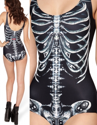 Mechanical Chest Bone Romper Swimsuit Black