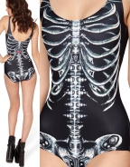 Mechanical Chest Bone Romper Swimsuit Black