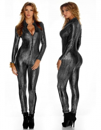 Gray Crocodile Leather Bodysuit
