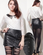 Punk Rivet Leather Mini Skirt